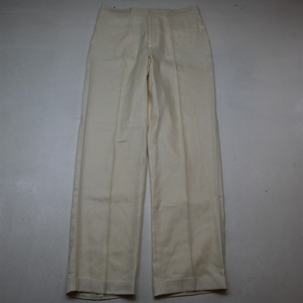 Nat Nast 32x34 Ivory White Silk Linen Cuffed High Waist Italy Mens Pants